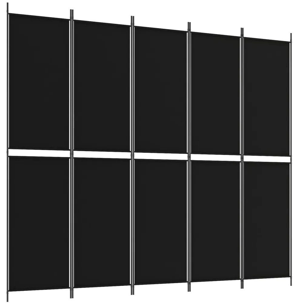 350253 vidaXL Paravan de cameră cu 5 panouri, negru, 250x220 cm, textil