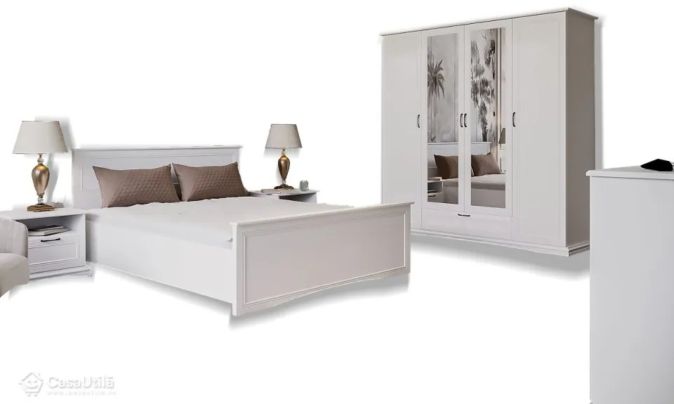 Dormitor Valencia, MDF VOPSIT ALB, Dulap, Pat, 2 Noptiere