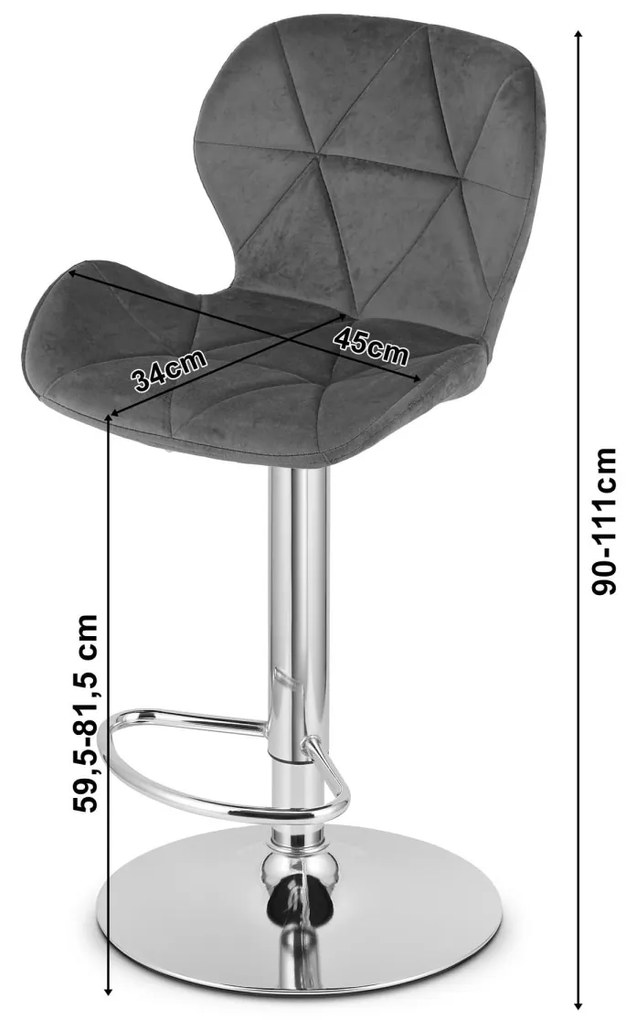 Scaun de bar cu picior negru WEST VELVET, negru