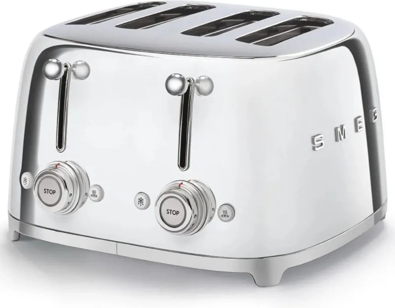 Prăjitor de pâine SMEG 50's Style TSF03SSEU, 2000 W, 4 felii, 6 niveluri, Tava pentru firimituri, Cablu integrat, Oțel inoxidabil, Argintiu