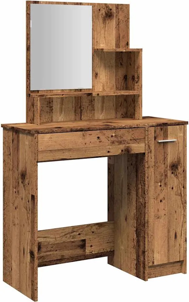 vidaXL Masa de toaleta cu oglinda lemn vechi 86,5x35x136 cm