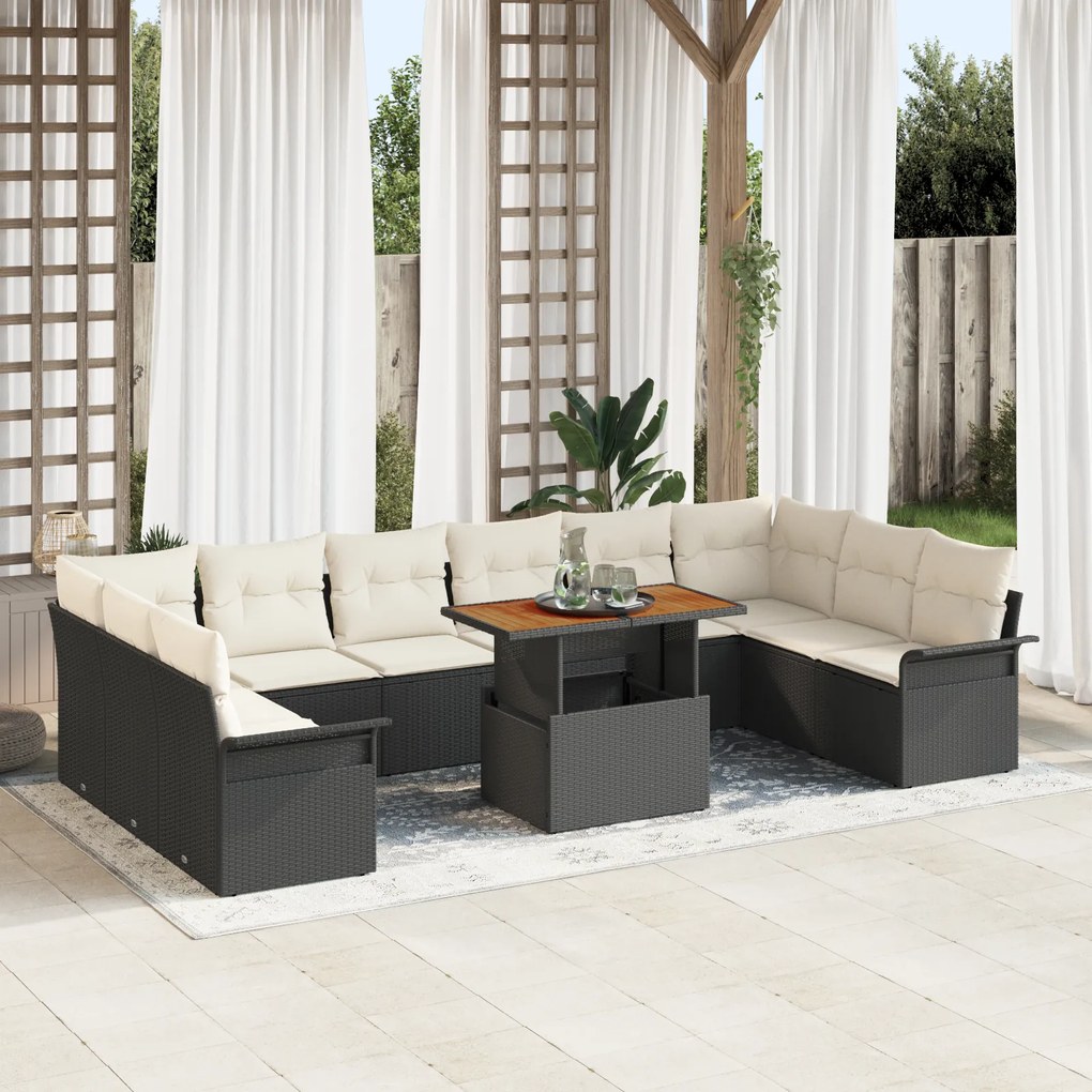 vidaXL Set de canapele pentru grădină cu pernă 11 pcs negru și crem