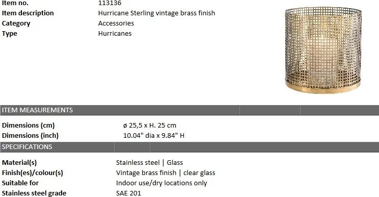 Suport de lumanare design LUX Sterling, alama 113136 HZ