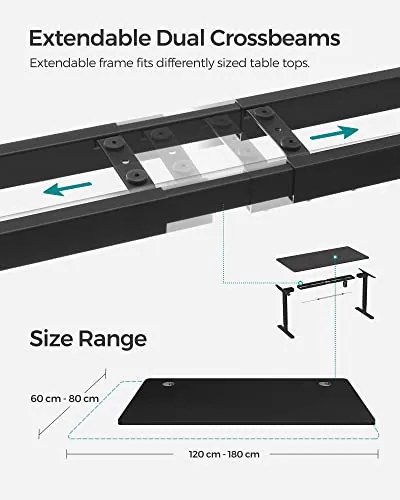 Birou electric reglabil negru din MDF melaminat si metal, 140 x 70 x 73-114 cm, Songmics