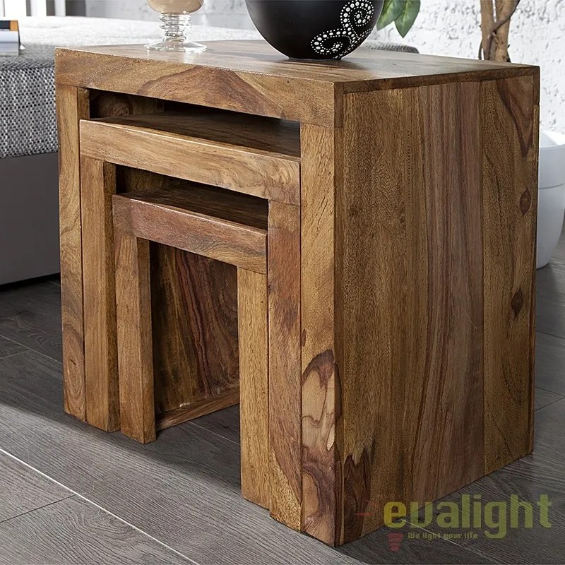 Set de 3 masute din lemn de trandafir Sheesham Madeira A-20596 VC