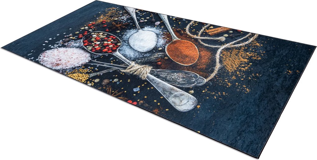 ANDRE 9002 covor lavabil linguri, condimente bucatarie, anti-alunecare - albastre / teracotă