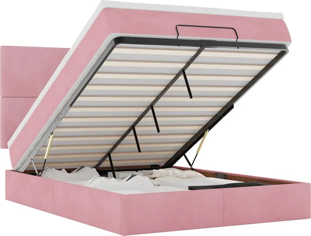 vidaXL Cadru de pat otoman cu saltele Roz 140x190cm catifea