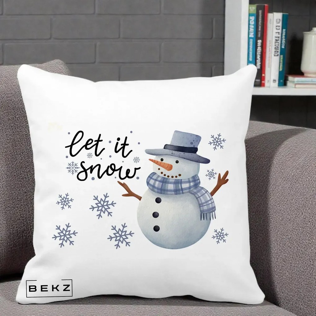 Perna Decorativa Let It Snow Om de Zapada, 40x40 cm, Alba Mata, Husa Detasabila, Perna Inclusa, BEKZ®