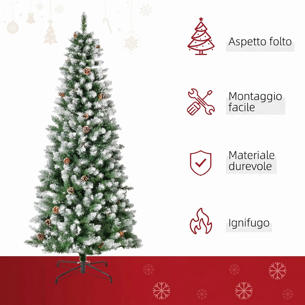HOMCOM Brad de Crăciun Înzăpezit cu 630 Ramuri și 37 Conuri, Brad Artificial cu Bază Detașabilă, Ø75x180 cm, Verde | Aosom Romania