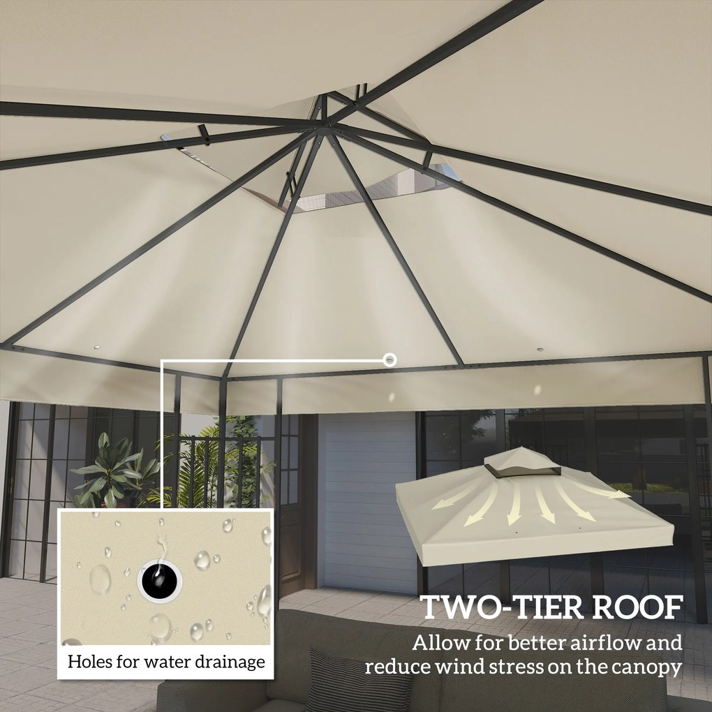 Outsunny Înveliș de Înlocuire pentru Pergolă de Grădină cu Două Niveluri și Orificii de Drenaj, 300x300 cm, Alb Crem | Aosom Romania