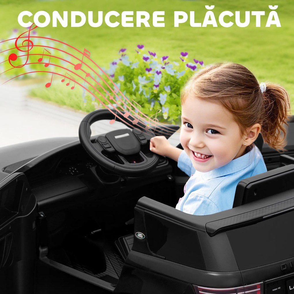 AIYAPLAY Mașină Electrică pentru Copii 3-6 Ani cu Telecomandă, Centură, Muzică, Claxon și Faruri, 106x65.5x51 cm, Negru | Aosom Romania