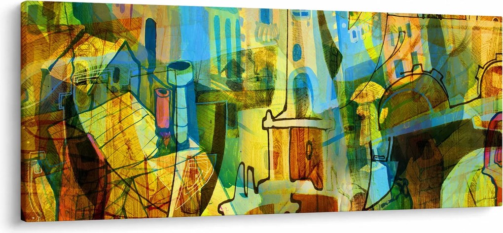 Tablou - Arhitectură, abstractizare cubistă (120x50 cm)
