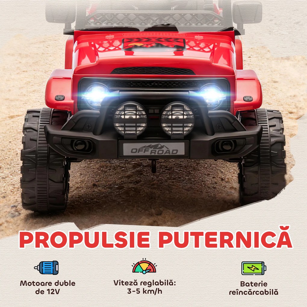 AIYAPLAY Off-road pentru Copii cu Faruri, Claxon, Centură și Telecomandă, din PP și Metal, 99x66x68.5 cm, Roșu | Aosom Romania