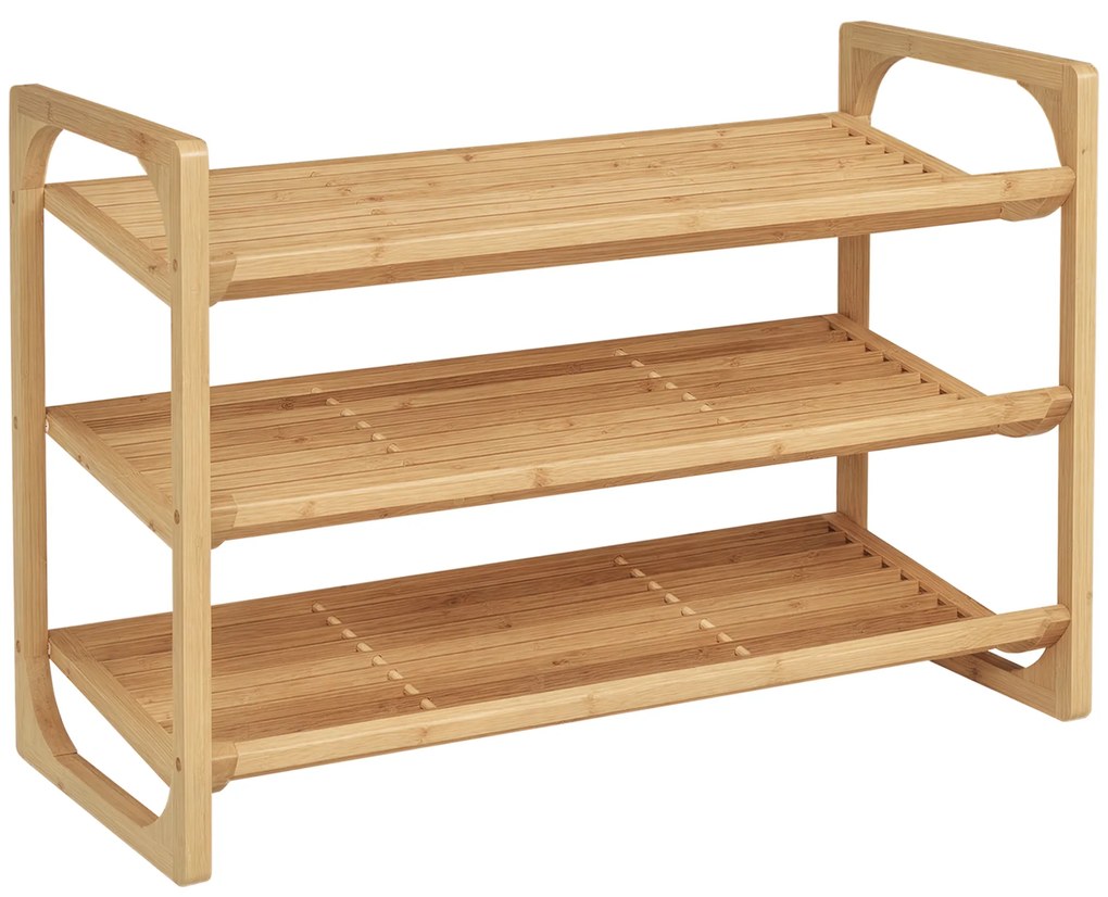 HOMCOM Suport pentru pantofi cu 3 niveluri, organizator de depozitare pantofi din bambus cu rafturi cu sipci, suport pentru pantofi ce poate sustine pana la 9 perechi de pantofi pentru intrare | Aosom Romania