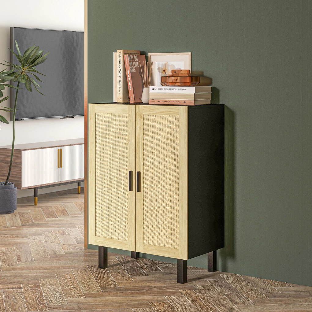 HOMCOM Bufet inalt mobila de depozitare design boem dubla usi cu 3 rafturi in canepa - 73 x 41 x 102 cm | Aosom Romania