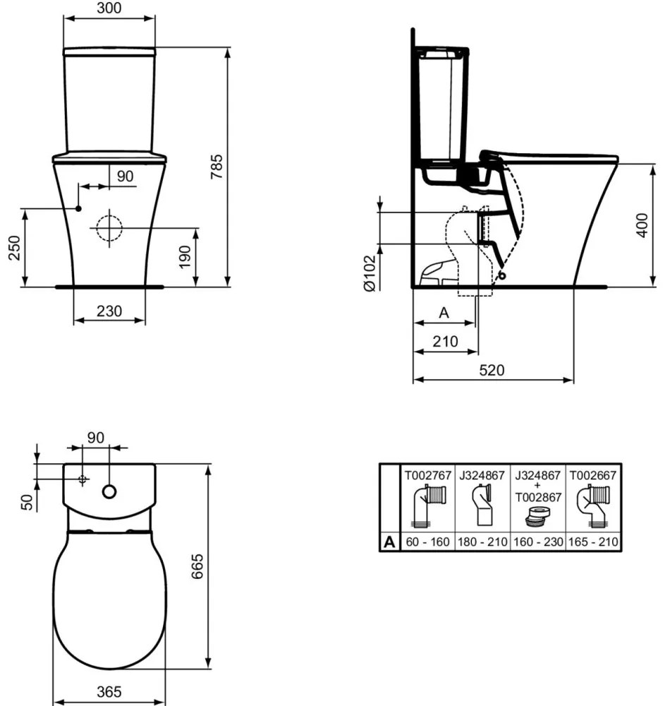 Rezervor vas wc Ideal Standard Connect Air Arc alb lucios cu alimentare inferioara