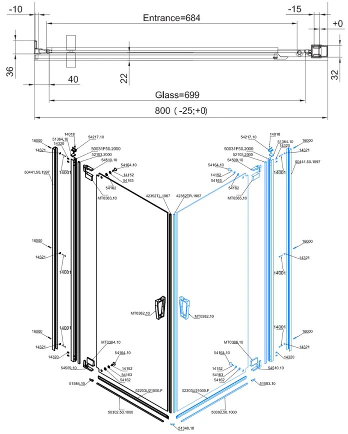 Usa dus batanta 80x200 cm Sanswiss Cadura auriu lucios deschidere dreapta Dreapta, 800x2000 mm