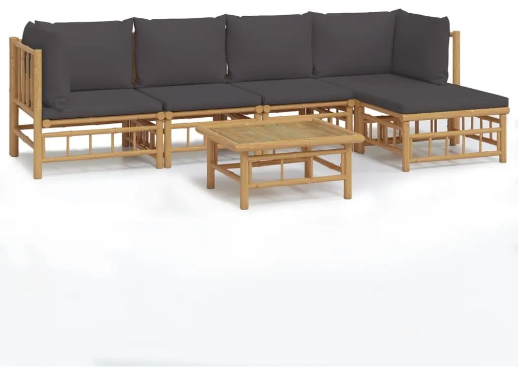 3155232 vidaXL Set mobilier de grădină cu perne gri închis, 6 piese, bambus