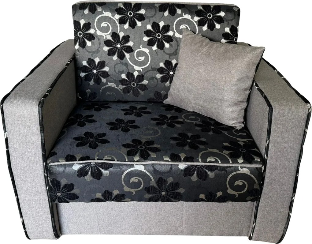 Fotoliu SAMY NEXT extensibil, cu lada de depozitare, stofa gri cu negru , 103x100x92 Stofa, Negru + Gri