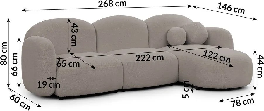 Colțar gri cu tapițerie din țesătură bouclé (cu colț pe partea dreaptă/cu șezlong) Orbit – Ropez