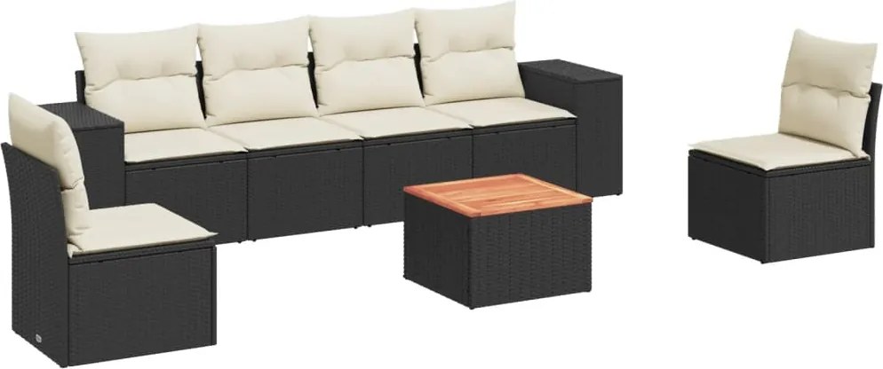 vidaXL Set canapele de grădină cu perne, 7 piese, negru, poliratan