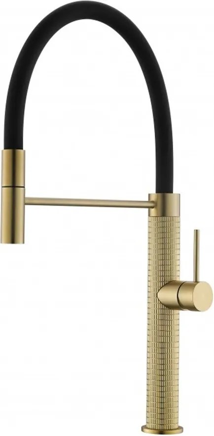 Baterie bucatarie cu pipa flexibila Inter Ceramic finisaj auriu-negru mat