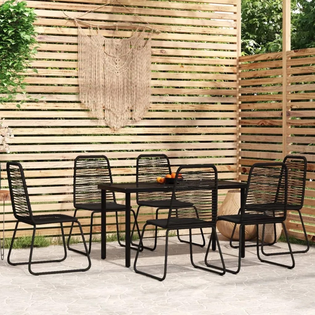 Set de mobilier pentru gradina, 7 piese, negru