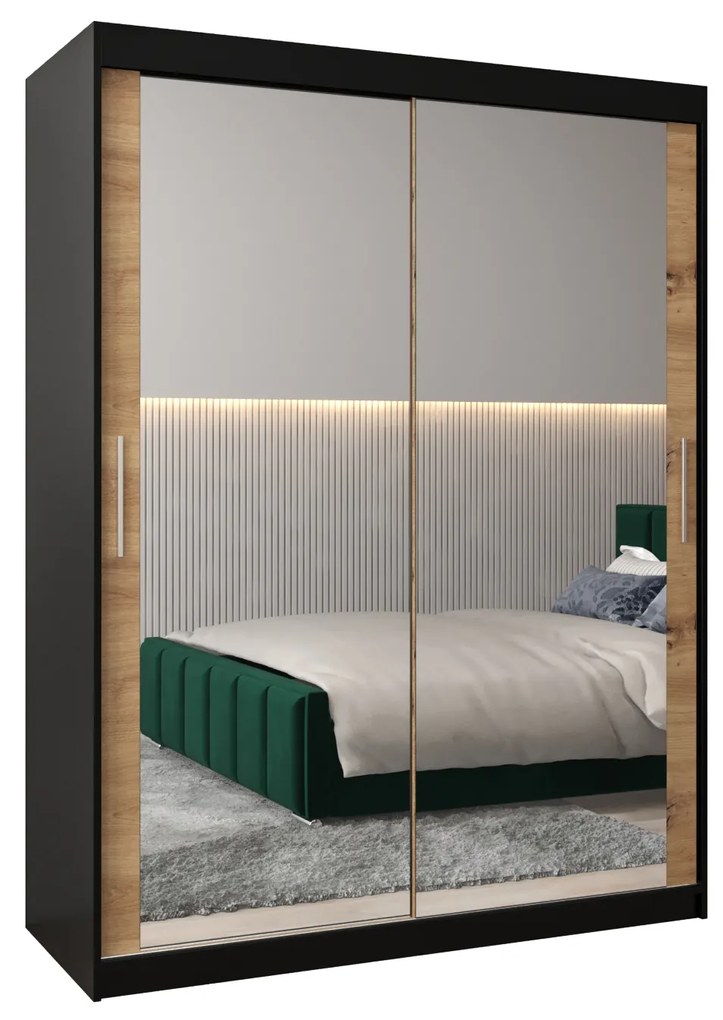 Dulap de haine 150 cm Toki 3 (negru mat + stejar artisan). 1065075