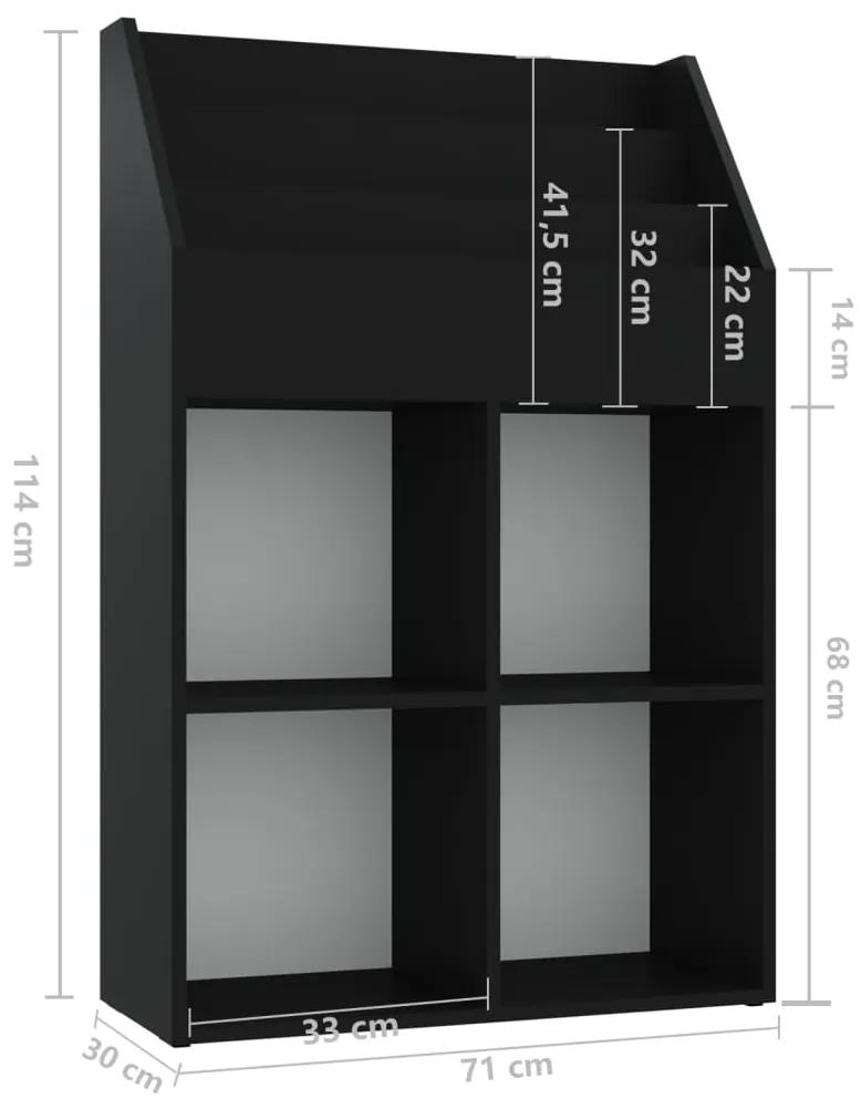Raft de reviste pentru copii, negru, 71x30x114 cm, PAL Negru