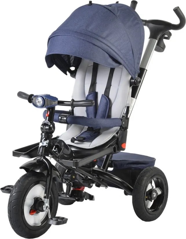 Tricicleta cu copertina detasabila NOVOKIDS™ Jockey Trike , Cu far luminos si melodii, Roti gonflabile din cauciuc, Pozitie somn, Pedale si maner