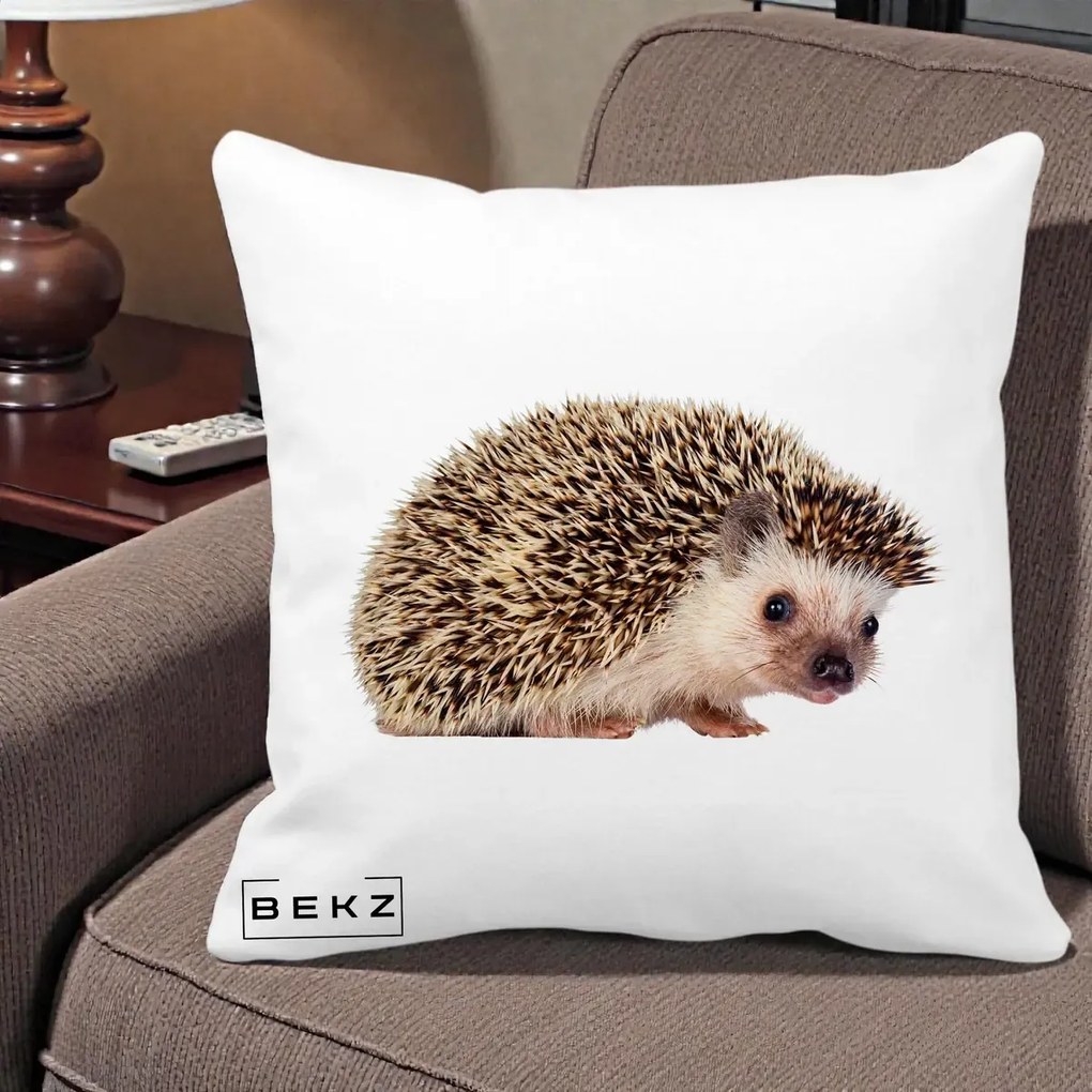 Perna Decorativa Arici Fotorealist, 40x40 cm, Alba Mata, Husa Detasabila, Perna Inclusa, BEKZ®