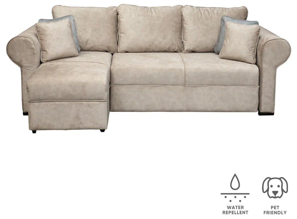 Coltar SEUL extensibil, cu arcuri si lada depozitare, colt interschimbabil, bej, 255x150x95 cm