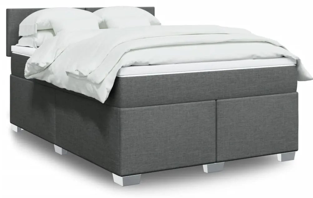 vidaXL Pat box spring cu saltea, gri închis, 140x200 cm, textil