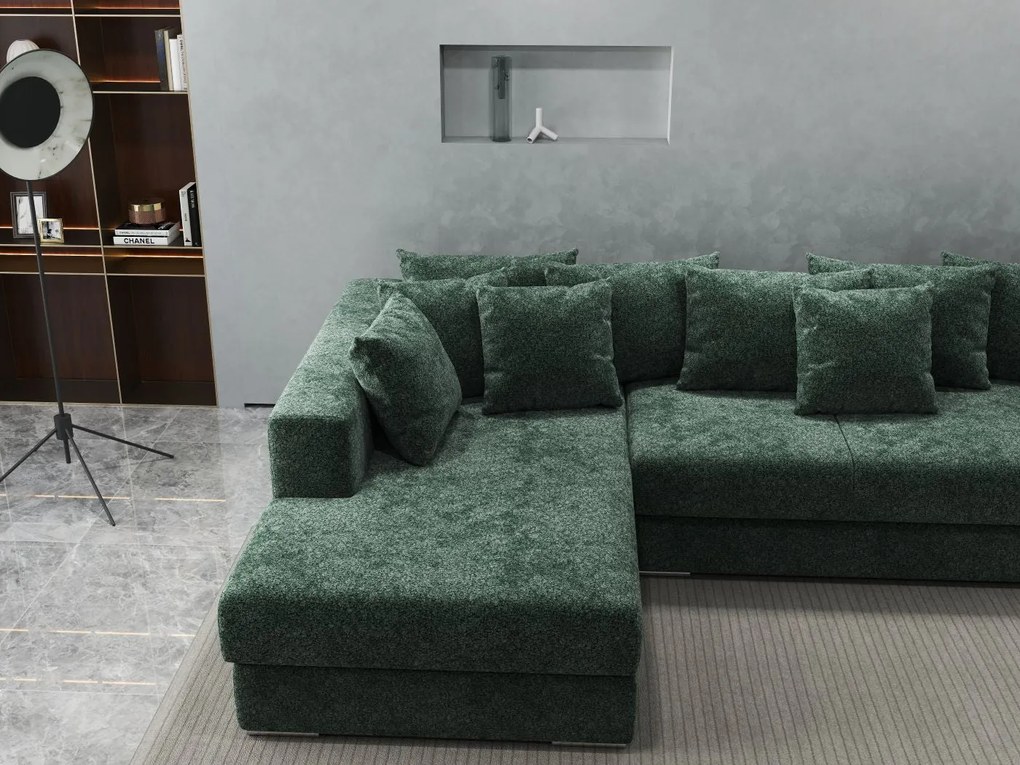 Colțar extensibil dumonde cu ladă de depozitare si sezut confortabil din spuma high-density, Gloria Euphoria Green 320x183 cm