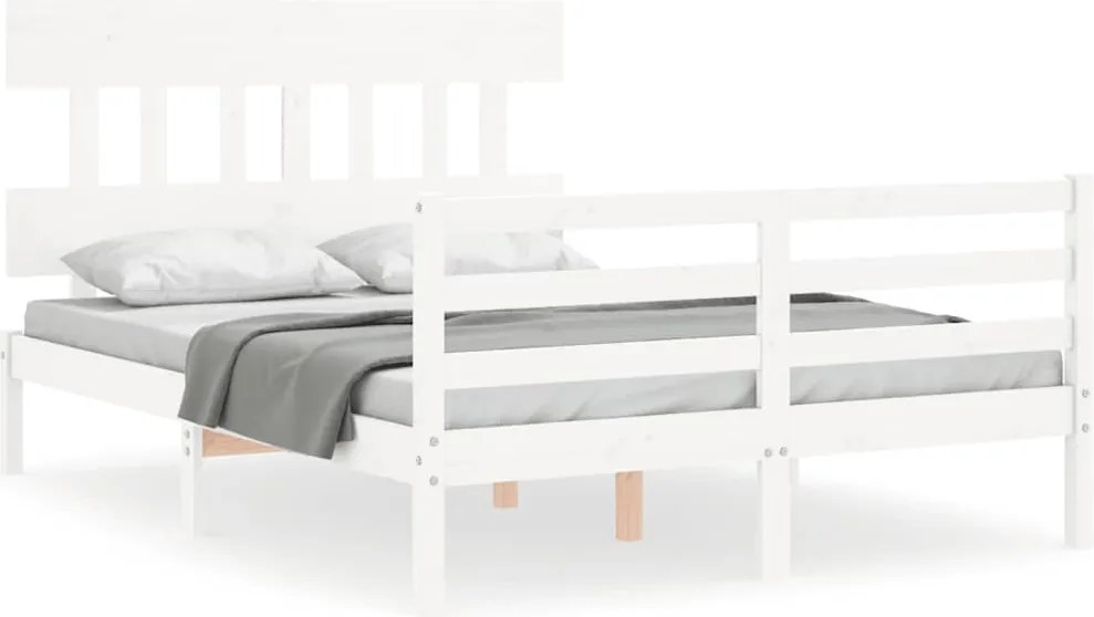 vidaXL Cadru de pat cu tăblie, 140x190 cm, alb, lemn masiv