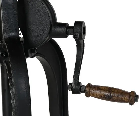 Măsuță laterală rotundă reglabilă din lemn și metal, natur și negru, cu bază pe patru picioare curbate și manivelă, 42–63 x 45 cm, „Marlow”