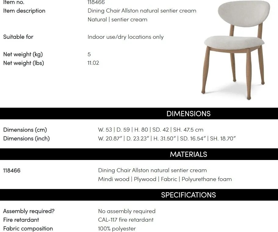 Scaun design elegant LUX Allston, sentier cream/ natur