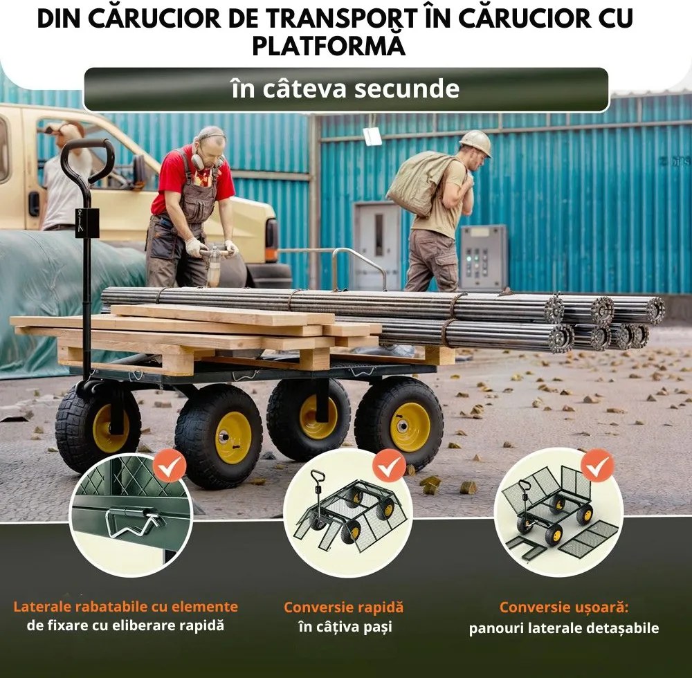Cărucior de transport HECTOR, max. 550 kg, 110x75x52 cm, verde Gardebruk