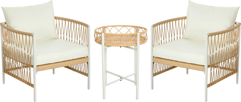 Outsunny Mobilier din 3 Piese pentru Terasă, Set din 2 Canapele și o Măsuță de Cafea pentru Exterior din Ratan, 72x66x64 cm, Crem | Aosom Romania