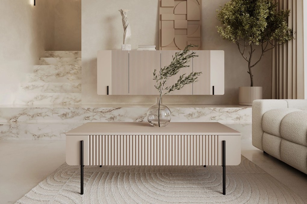 Măsuță de cafea Malmi 100 cm cu sertare - casmir / picioare negre