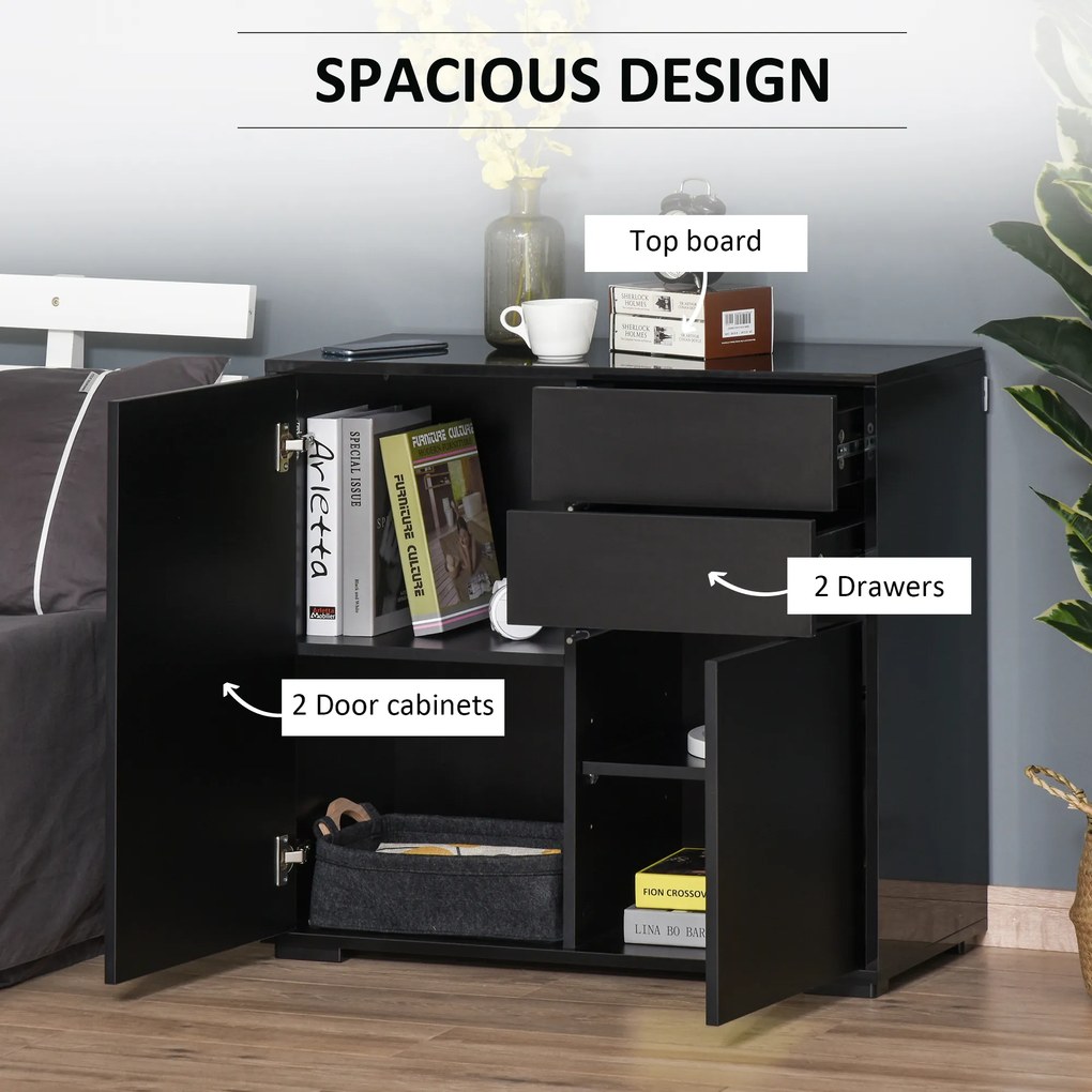 HOMCOM Mobilier multiuz cu 2 sertare si 2 dulapuri, deschidere cu presiune, 79x36x74cm | Aosom Romania