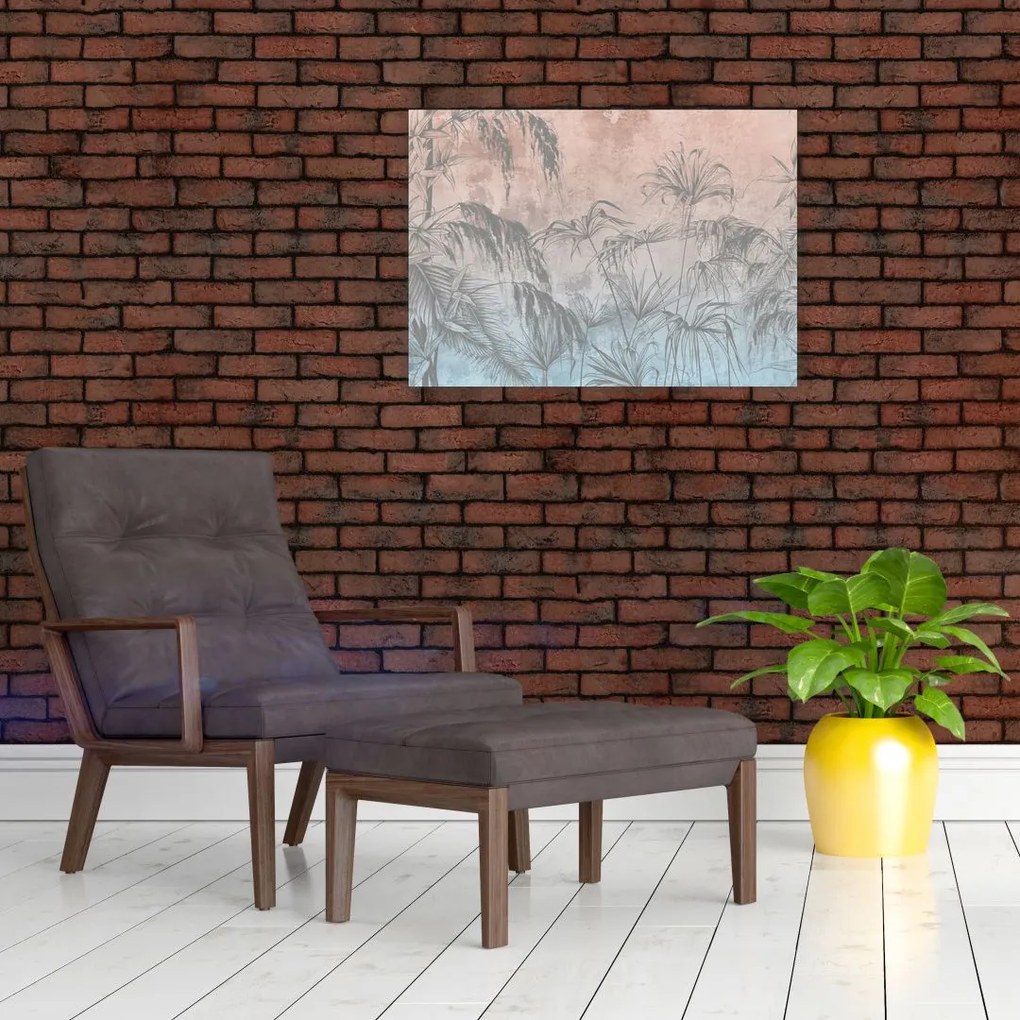 Tablou pe sticlă - Plante tropicale pe perete (70x50 cm)