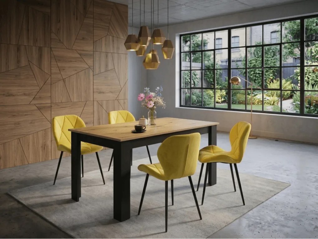 Scaun de masa MANGO VELVET cu picioare negre, galben
