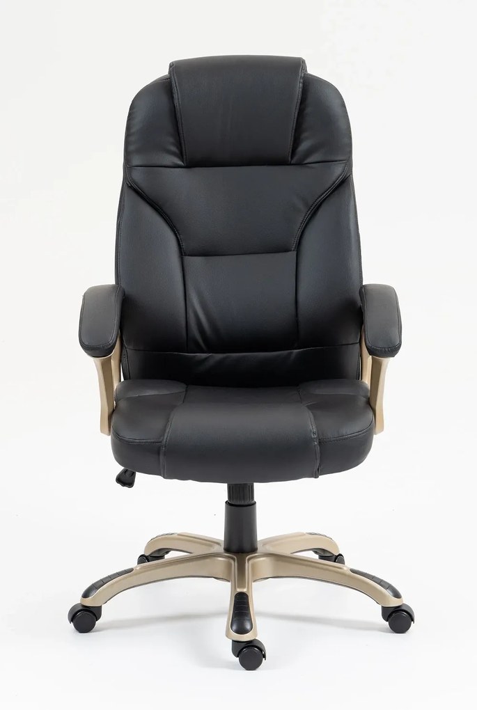 DESMOND Scaun directorial, recliner, pivotant, inaltime reglabila, rezistent 150 kg, piele PU, Negru