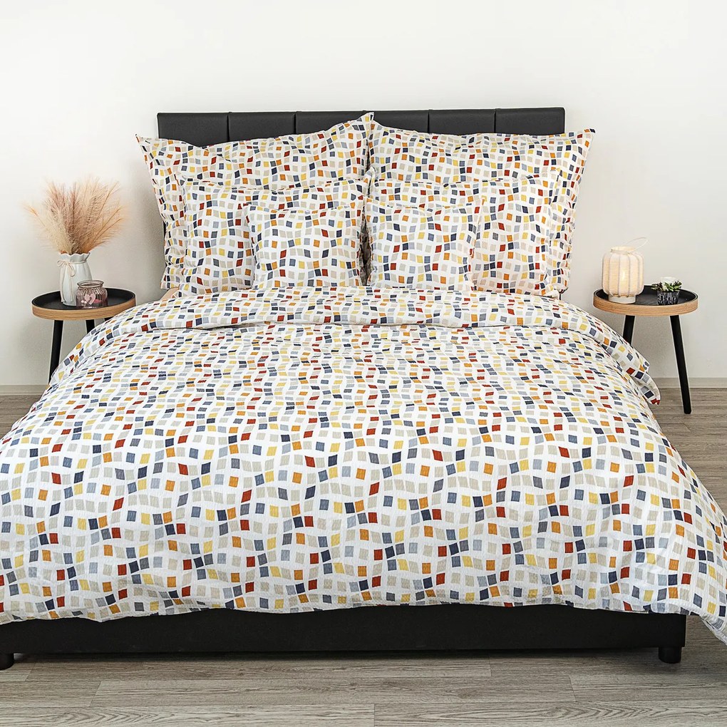Lenjerie de pat din bumbac crep Kvalitex Mozaic, 220 x 200 cm, 2x 70 x 90 cm, 220 x 200 cm, 2 buc. 70 x 90 cm
