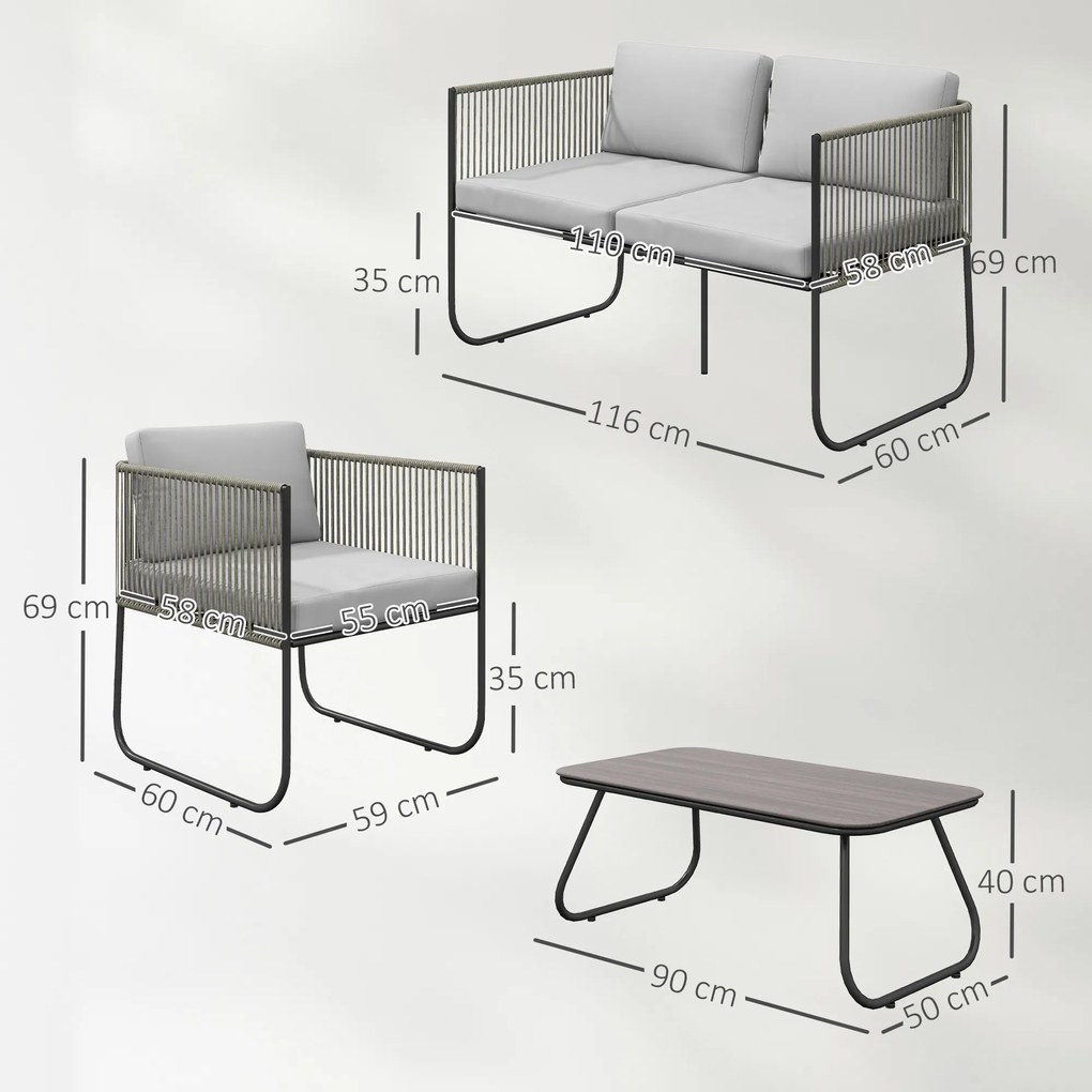 Outsunny Masă Grădină Rattan Sticlă Gri Deschis | Aosom Romania