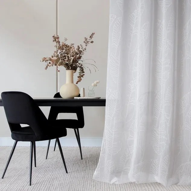 Perdea albă cu model natural, cu inele, 140 x 250 cm
