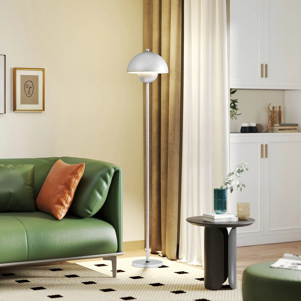 HOMCOM Lampă de podea pentru living modernă cu abajur în formă de bol, întrerupător de picior, soclu E27, fără bec, Ø30x155 cm Argintiu | Aosom Romania