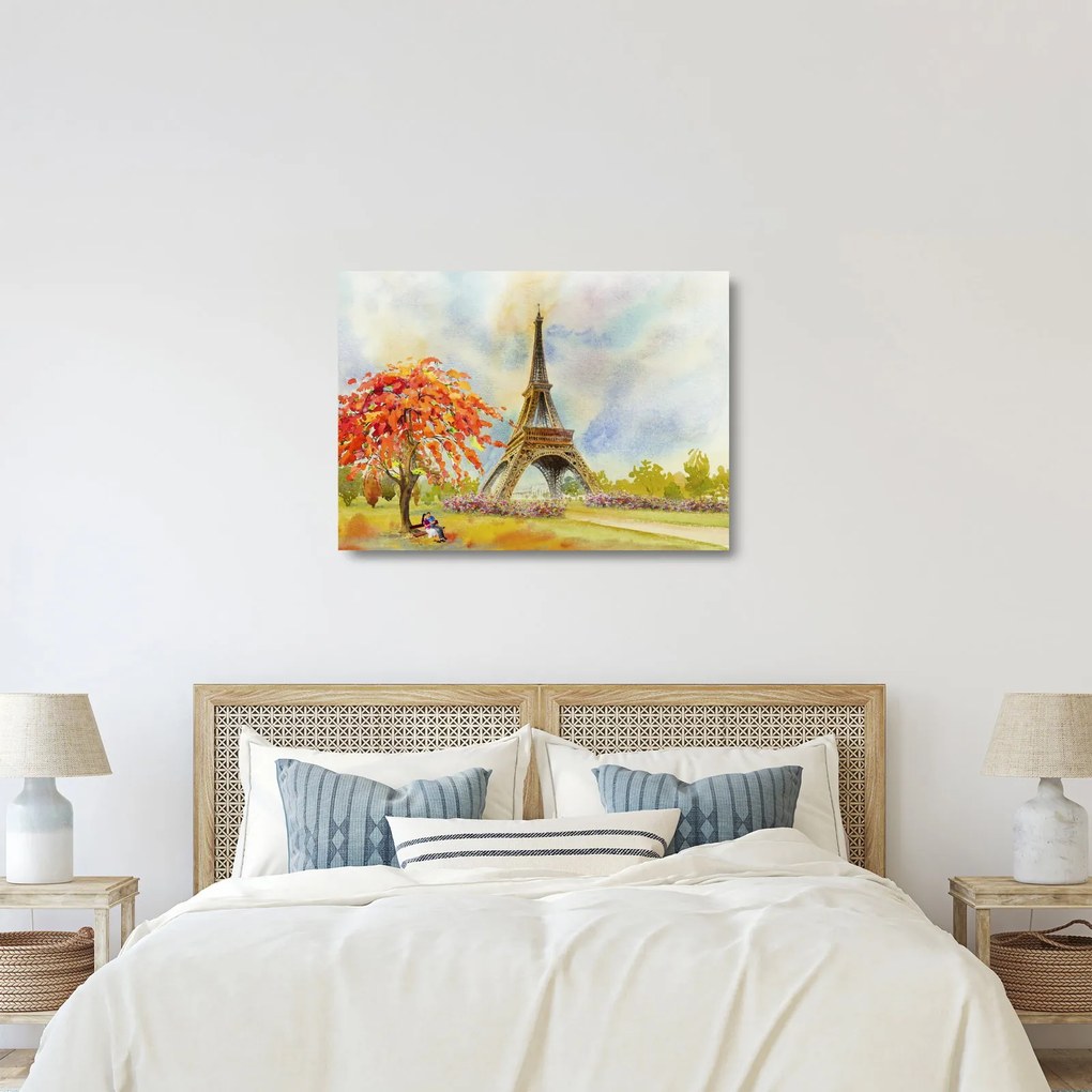 Tablou pe sticlă pictat cu turnul Eiffel (70x50 cm)