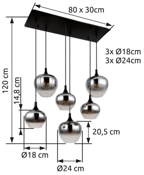 Lustră pe cablu Globo 15548-6H MAXY 6xE27/40W/230V